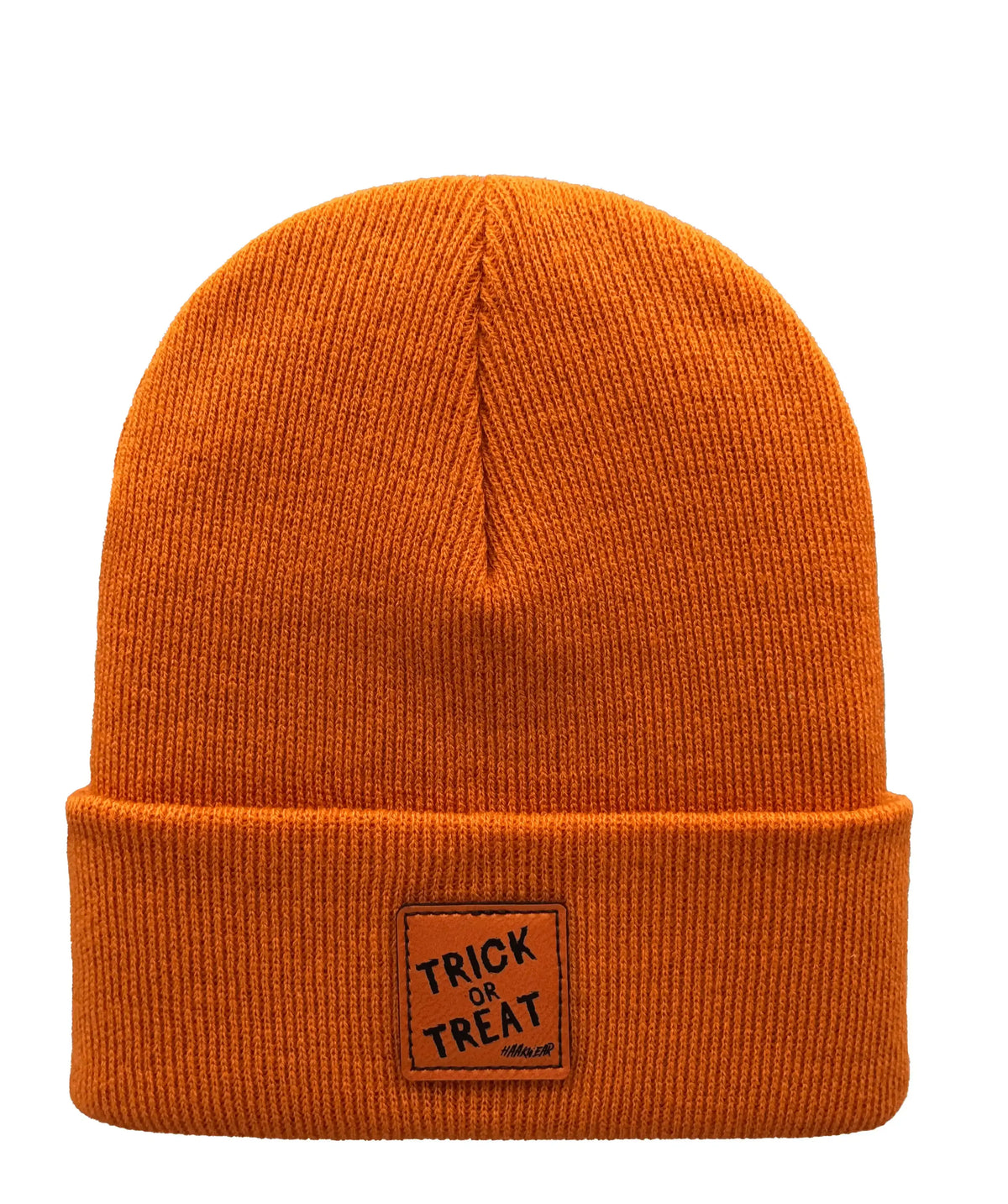 Orange Halloween beanie with orange logo patch on cuff