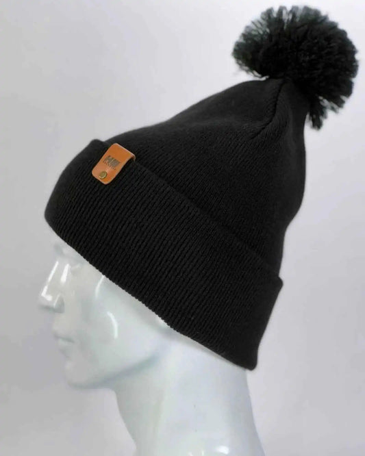 CPP1 HAAKWEAR PomPom Beanie - Made in USA - Midnight Black - HAAKWEAR USA Beanie Classic Cuffed Pom Pom Beanie, Midnight Black Haakwear