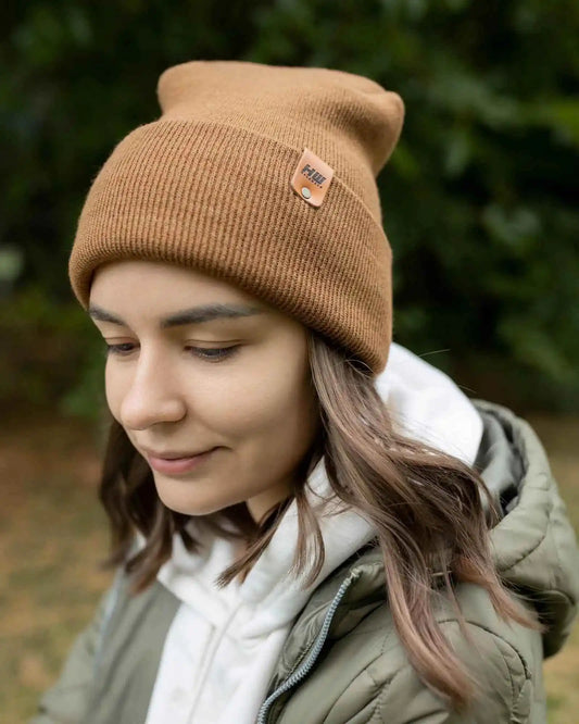 NEW HAAKWEAR H-Stitch Cuffed Beanie - Patented Design, Made in USA - Camel Brown - HAAKWEAR USA Beanie Patented H Stitch Cuffed Beanie, Camel Brown Haakwear