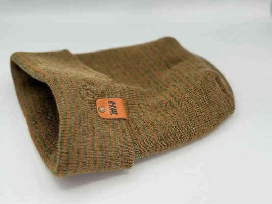 Trending Men’s Beanie – Modern H-Stitch Cuffed Beanie | Brown & Green Contrast | Made in USA - HAAKWEAR USA Beanie Patented H Stitch Contrast Cuffed Beanie, Brown and Green Haakwear