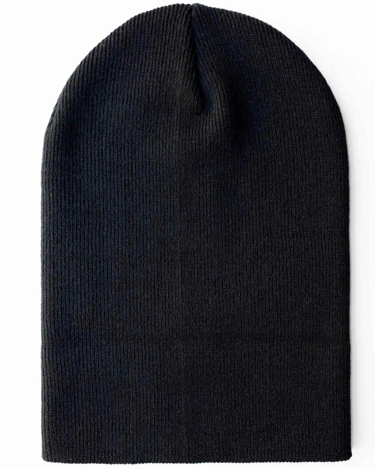 Midnight black cuffed knit beanie, front view