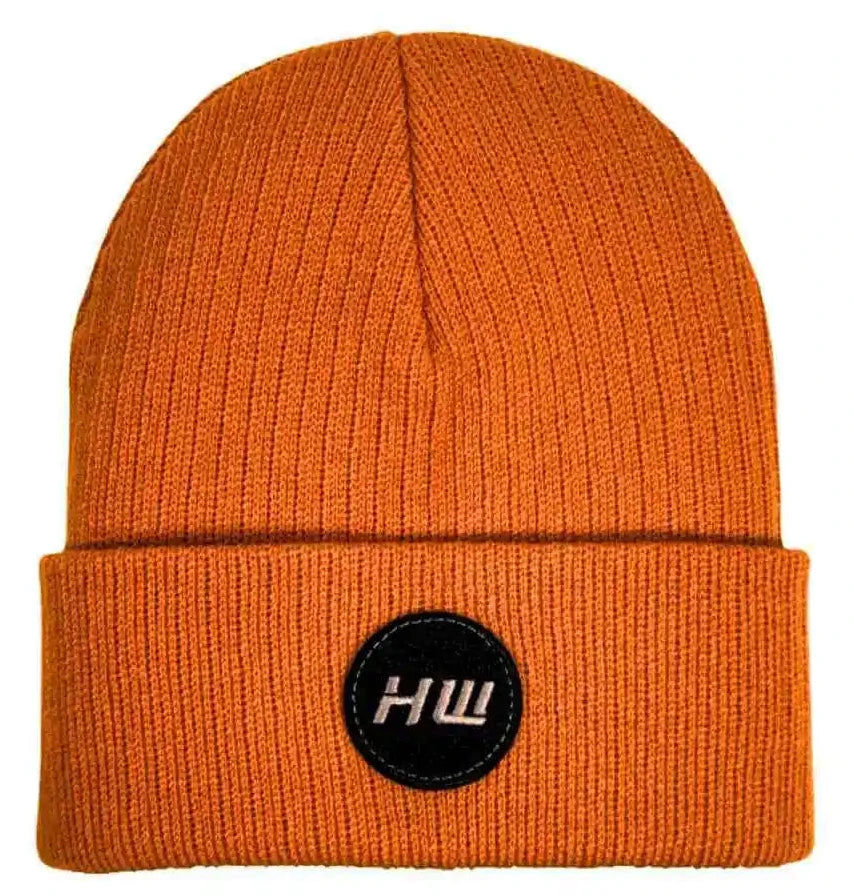Tiger orange ribbed beanie with cuff and round logo patch