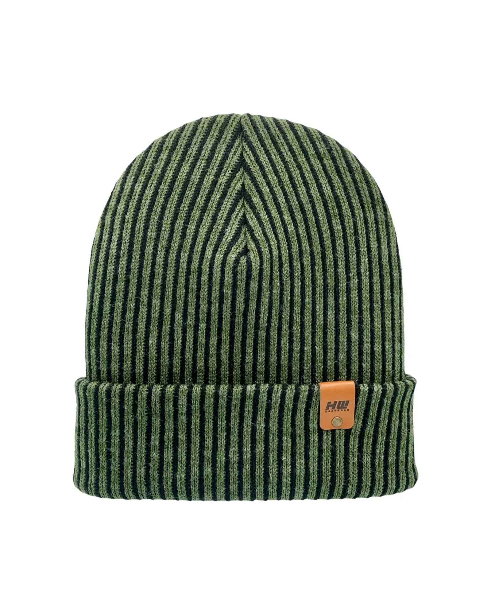 HAAKWEAR Cuffed Wide Ribbed Striped Beanie / Hat, Black / Green, Limited Edition - Made in USA - HAAKWEAR USA