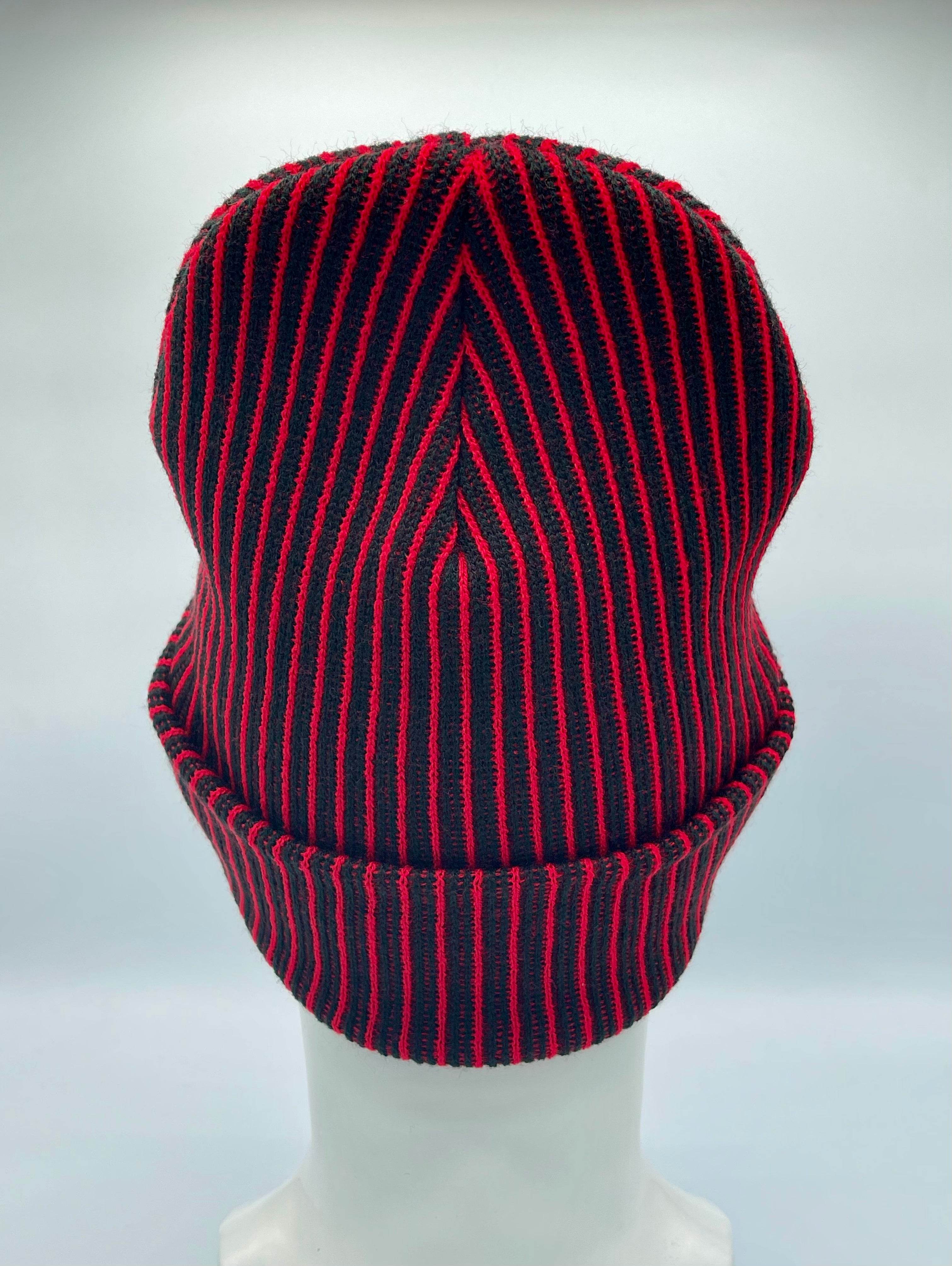 HAAKWEAR Cuffed Wide Ribbed Striped Beanie / Hat, Black / Red, Limited Edition - Made in USA - HAAKWEAR USA