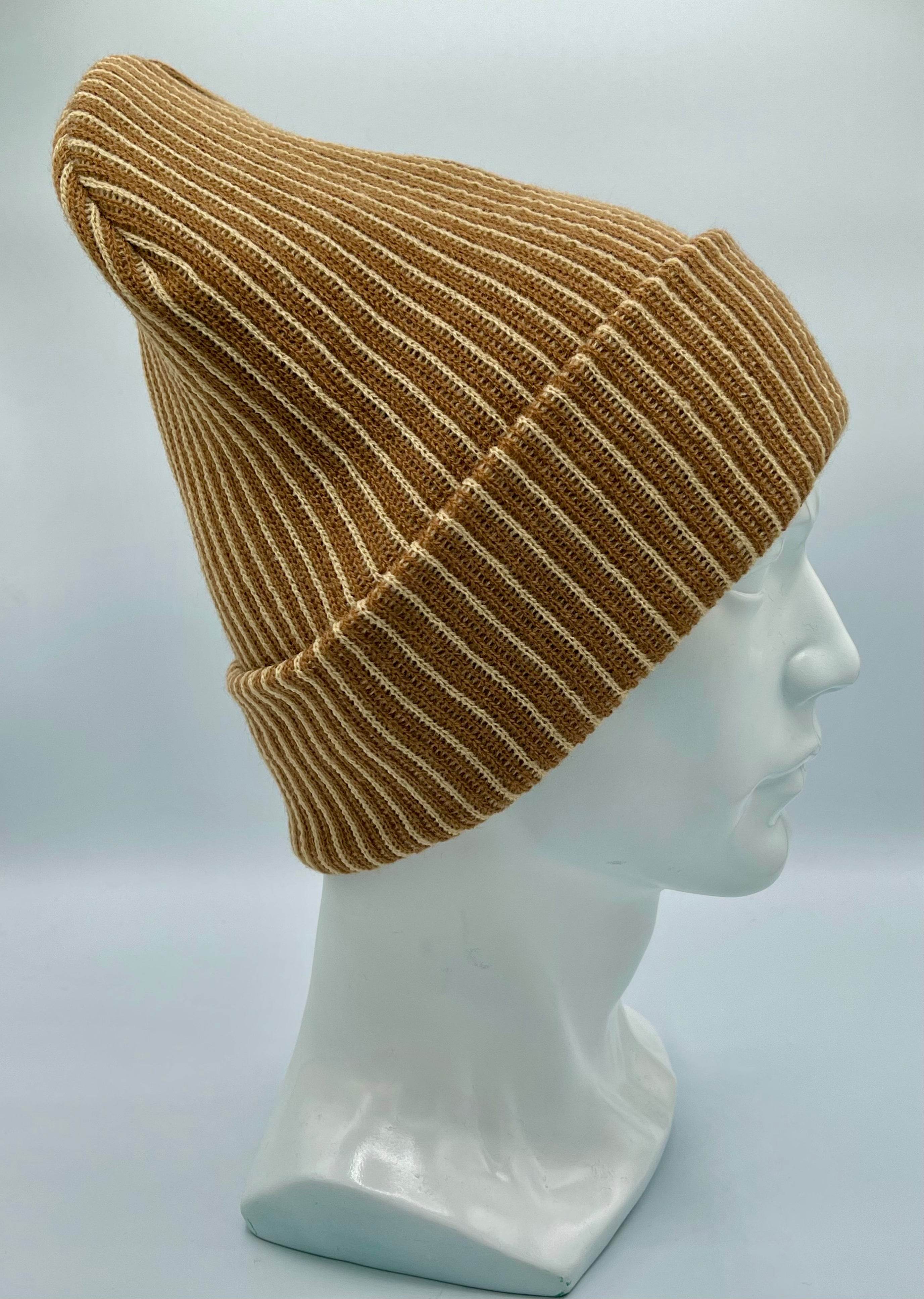 HAAKWEAR Cuffed Wide Ribbed Striped Beanie / Hat, Brown / Beige, Limited Edition - Made in USA - HAAKWEAR USA