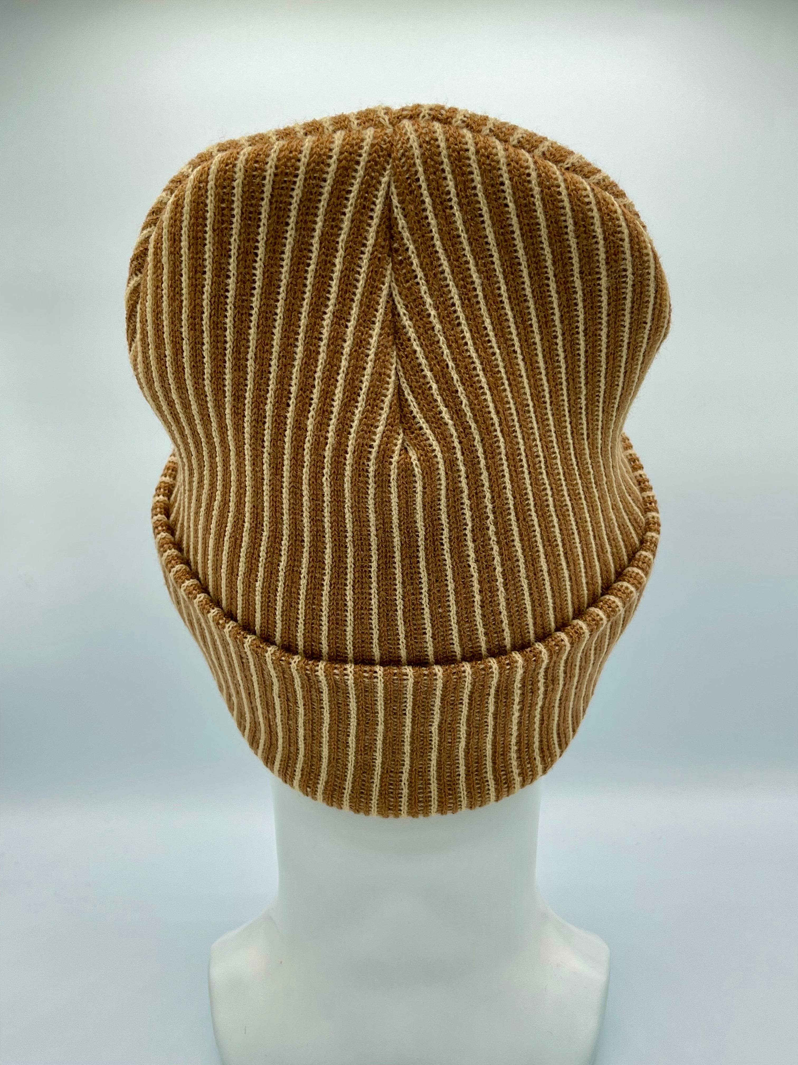 HAAKWEAR Cuffed Wide Ribbed Striped Beanie / Hat, Brown / Beige, Limited Edition - Made in USA - HAAKWEAR USA