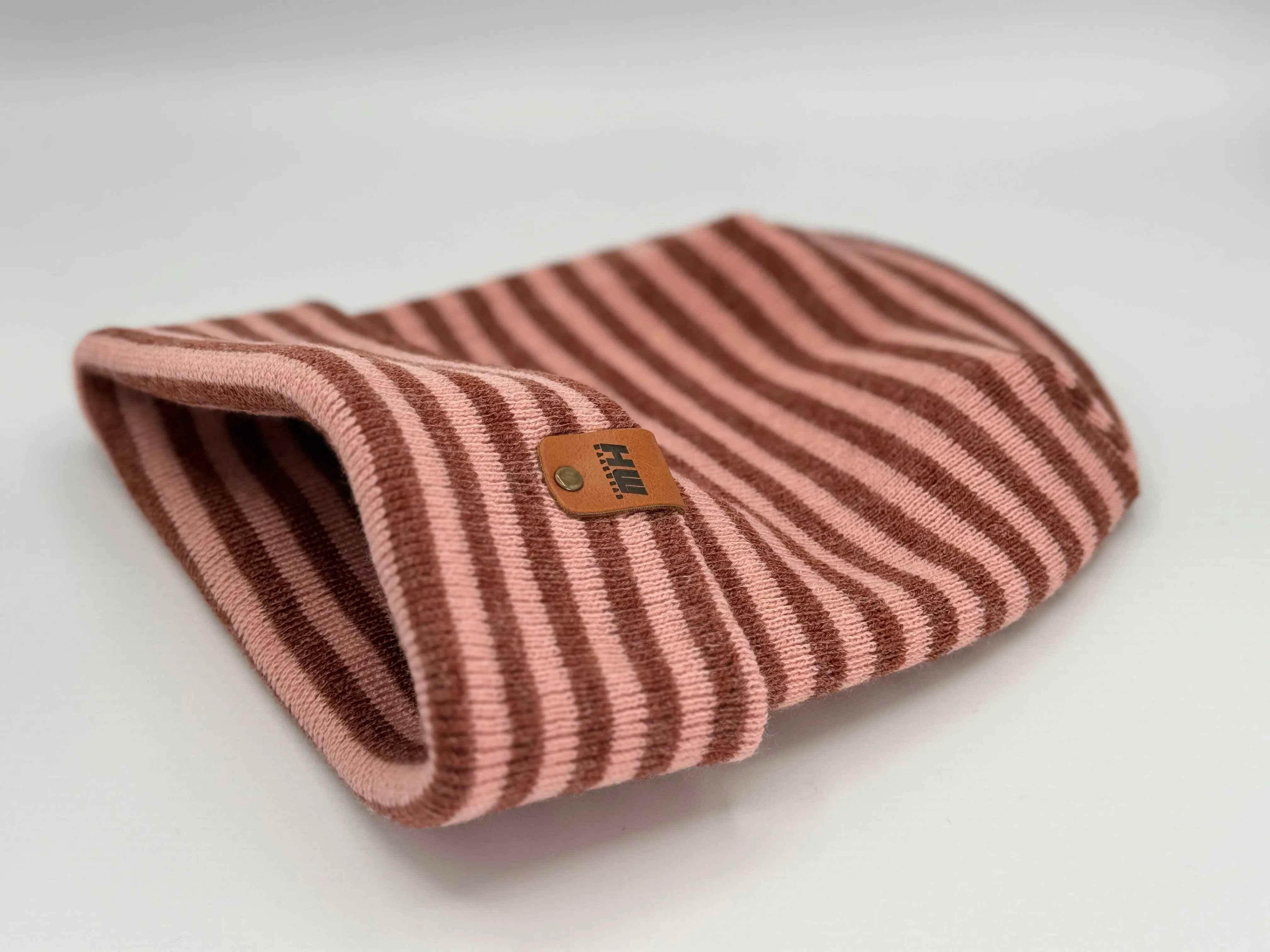 HAAKWEAR H Stitch RORO Cuffed Beanie (Patented Design) Burgundy / Pink, Made in USA - HAAKWEAR USA
