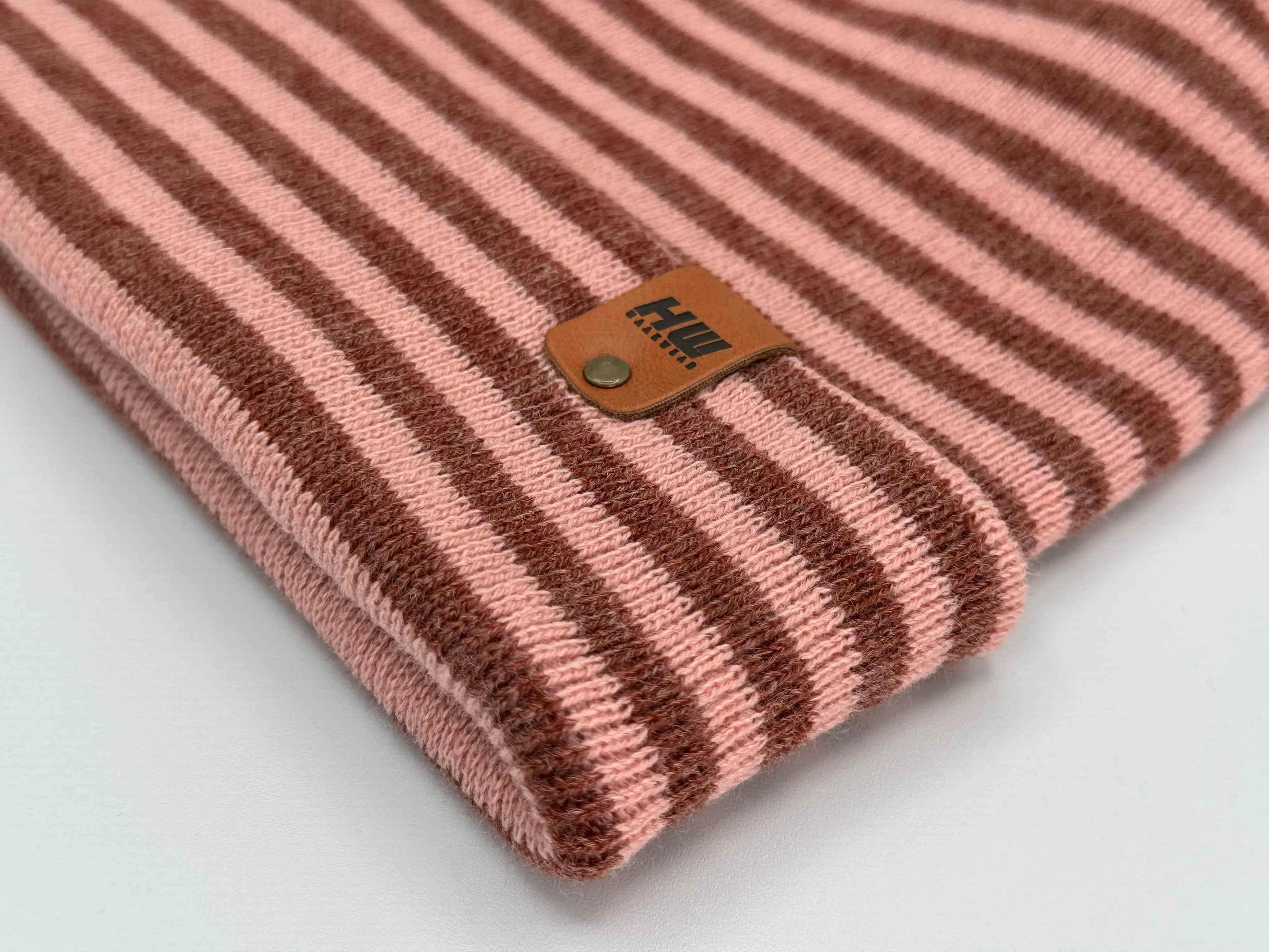 HAAKWEAR H Stitch RORO Cuffed Beanie (Patented Design) Burgundy / Pink, Made in USA - HAAKWEAR USA