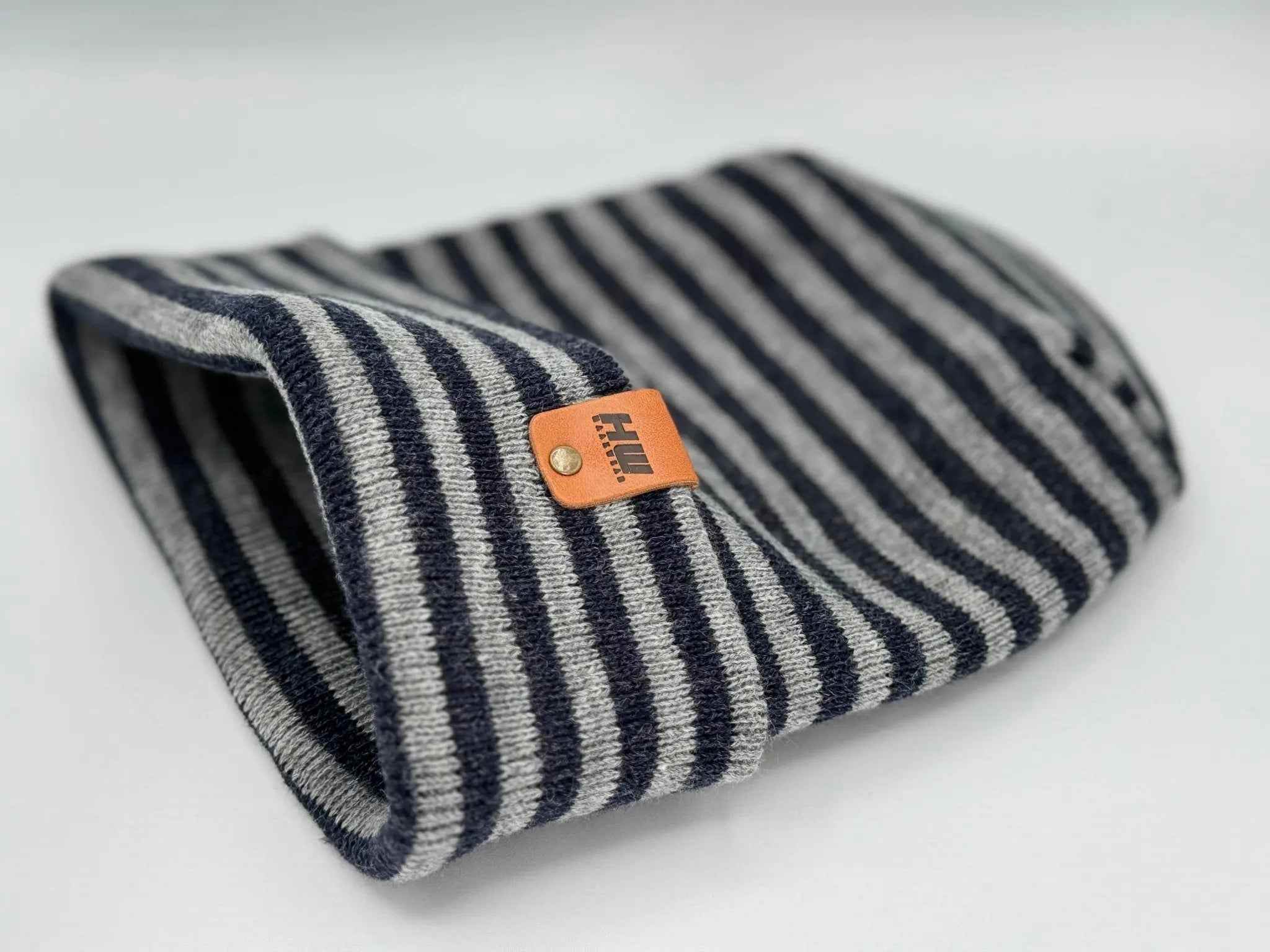 HAAKWEAR H Stitch RORO Cuffed Beanie (Patented Design) Gray / Denim, Made in USA - HAAKWEAR USA