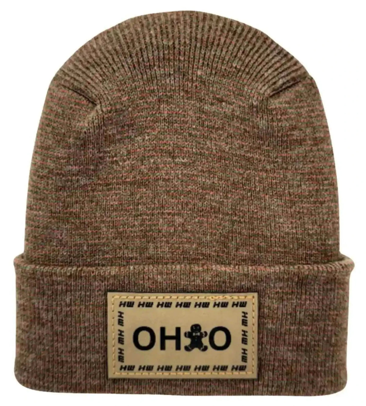 H Stitch beanie knit hat in brown with ribbed cuff and Ohio logo patch