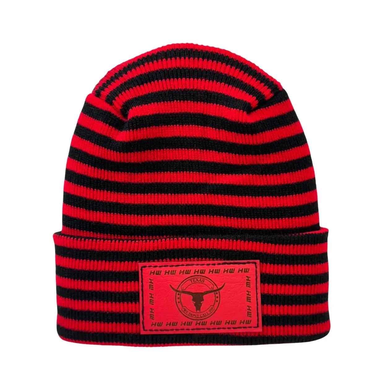 Haakwear Texas H Stitch Cuffed Beanie "We Don't Call 911"- Made in USA Hats (Limited Edition) - Black / Red RoRo.