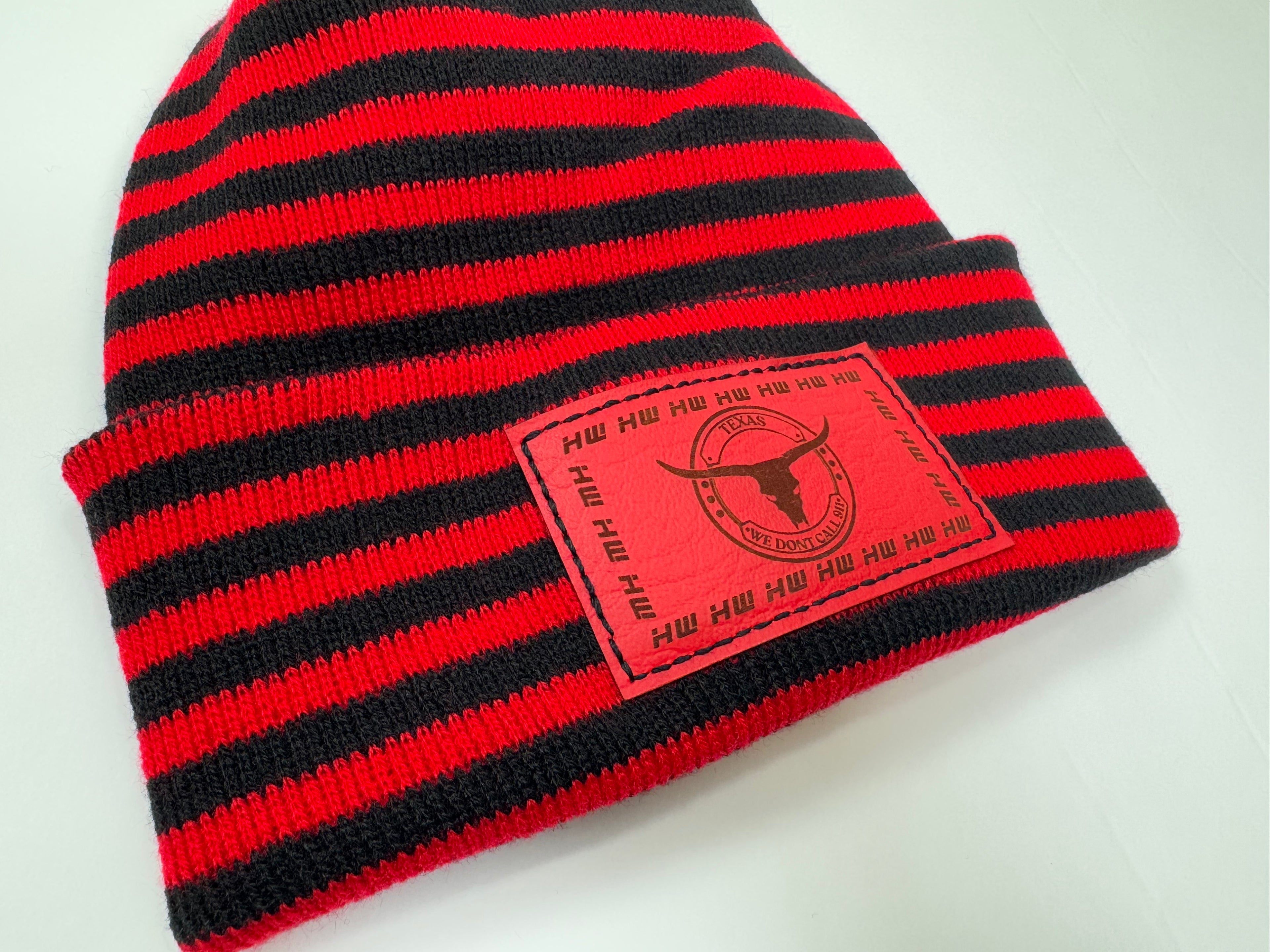 Haakwear Texas H Stitch Cuffed Beanie "We Don't Call 911"- Made in USA Hats (Limited Edition) - Black / Red RoRo.