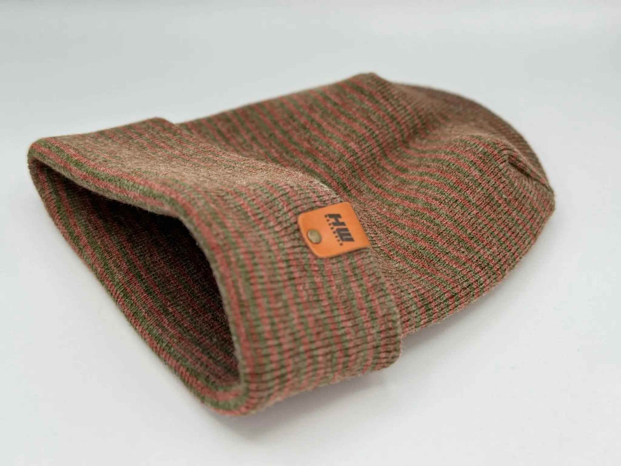 H-Stitch Contrast Cuffed Beanie – Burgundy/Green | Made in USA | Viral TikTok Winter Hat 2025 - HAAKWEAR USA