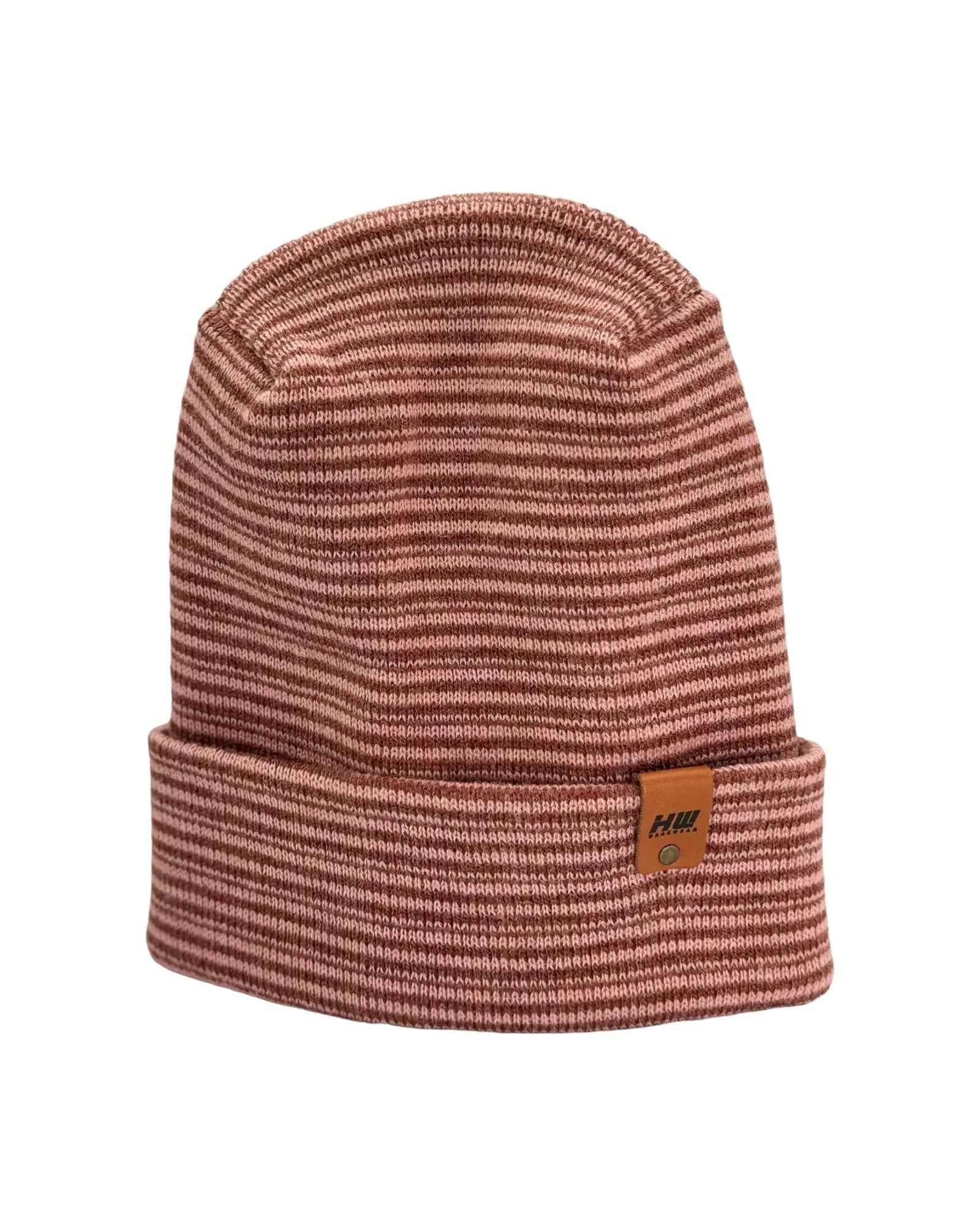 Trending Men’s & Women’s Beanie – H-Stitch Cuffed Beanie | Burgundy/Pink Contrast | Made in USA - HAAKWEAR USA