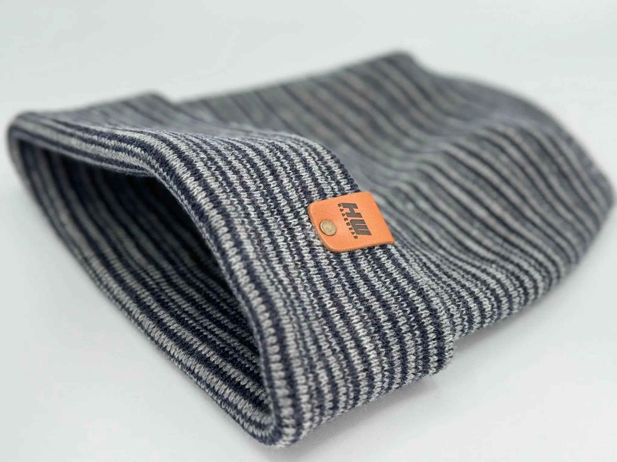 H-Stitch Contrast Cuffed Beanie – Gray/Denim | Made in USA | viral Ski & Snowboard Beanie - HAAKWEAR USA