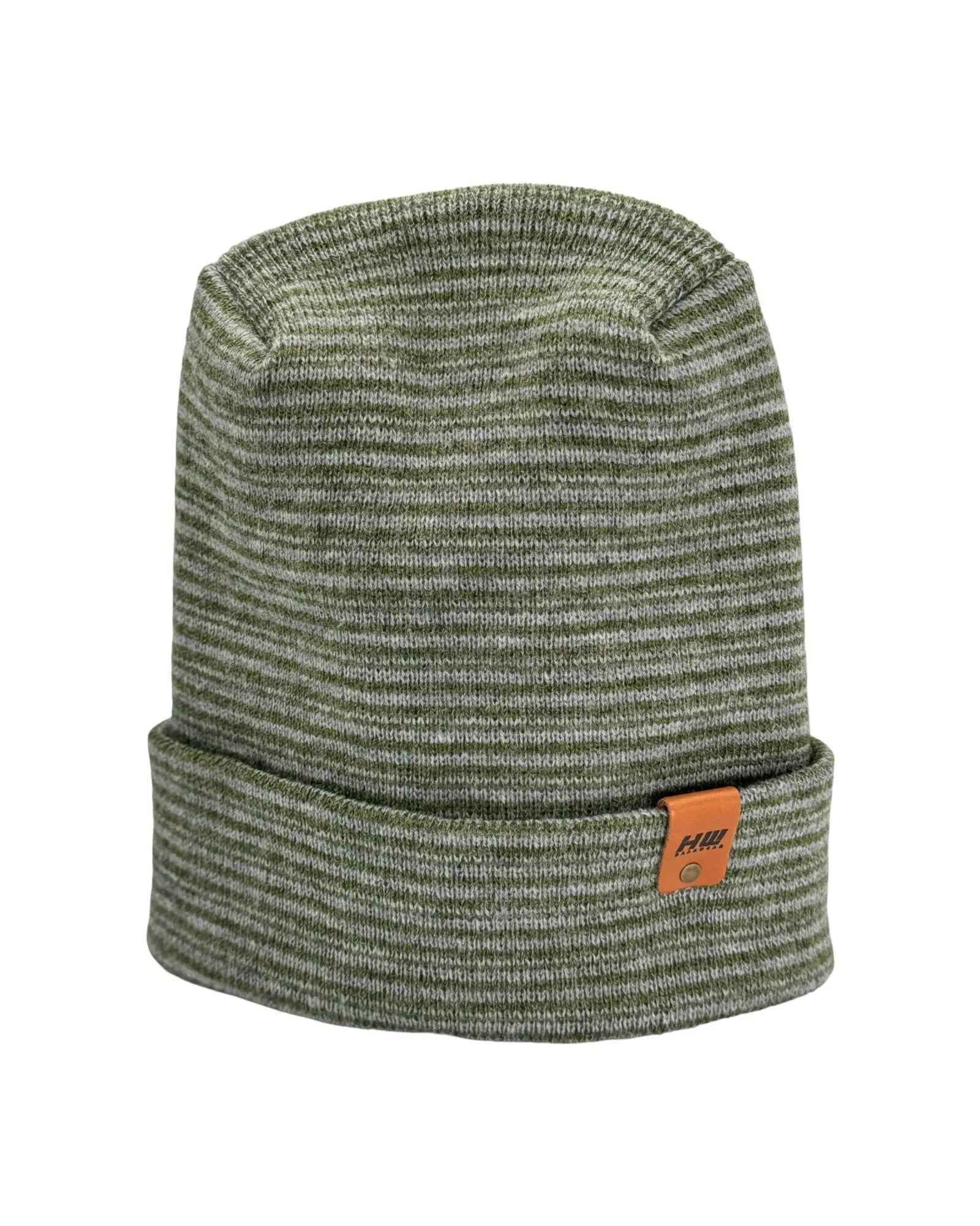 H-Stitch Contrast Cuffed Beanie – Gray/Green | Made in USA | Trending Designer Winter Hat 2025 - HAAKWEAR USA