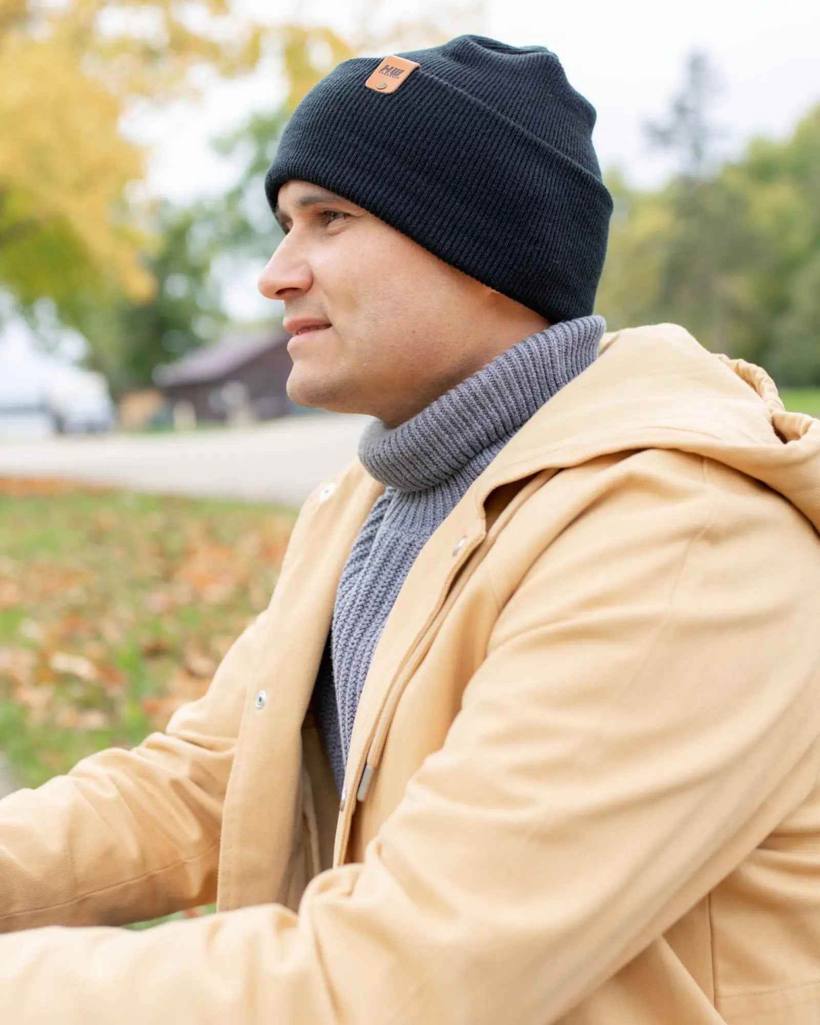 NEW HAAKWEAR H-Stitch Cuffed Beanie - Designed and Made in USA (Patented Design) - Charcoal Black - HAAKWEAR USA