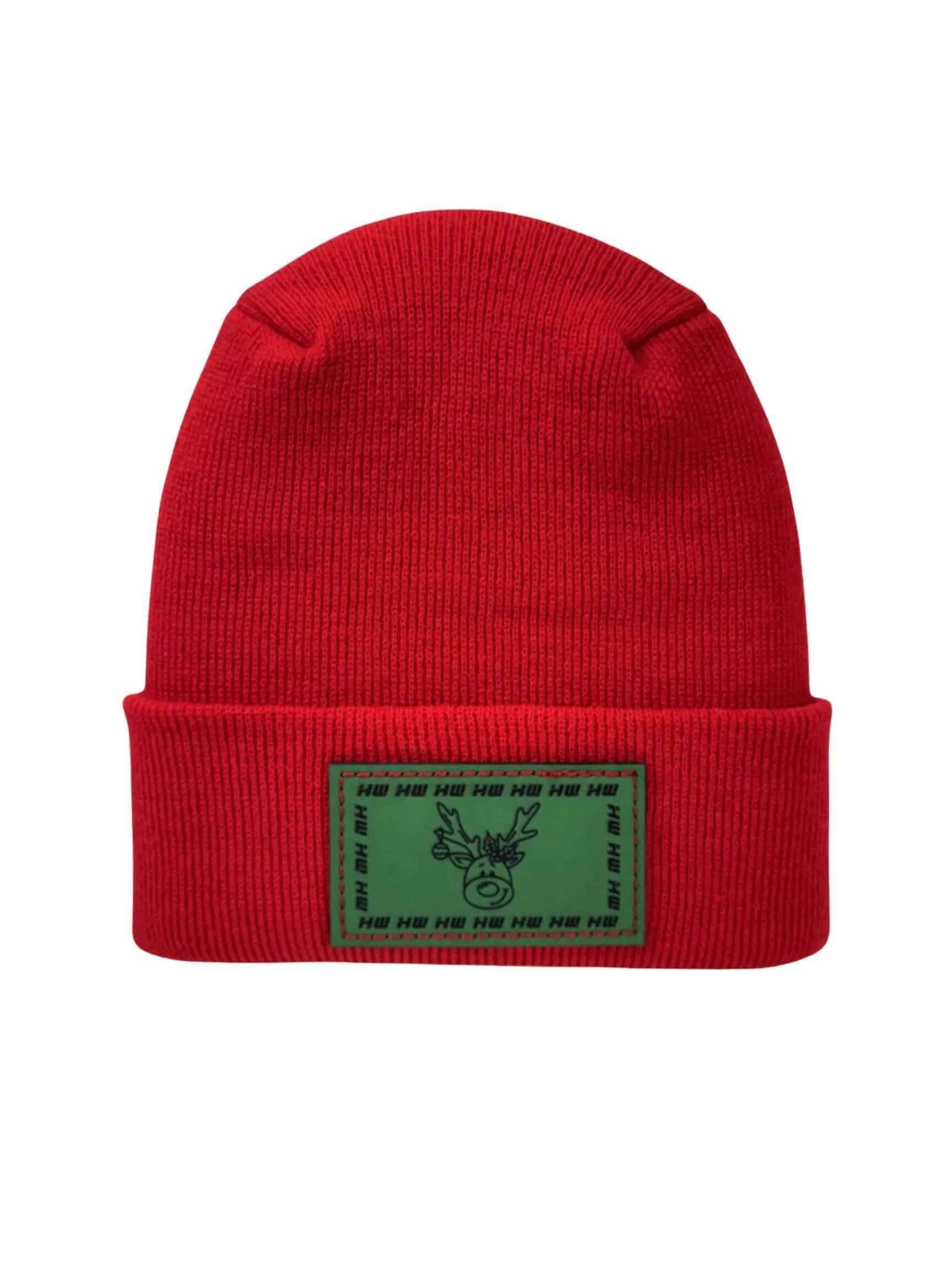 Haakwear Exclusive Christmas Reindeer H-Stitch Beanie - Limited Edition, Christmas Hat Collection, RED - HAAKWEAR USA