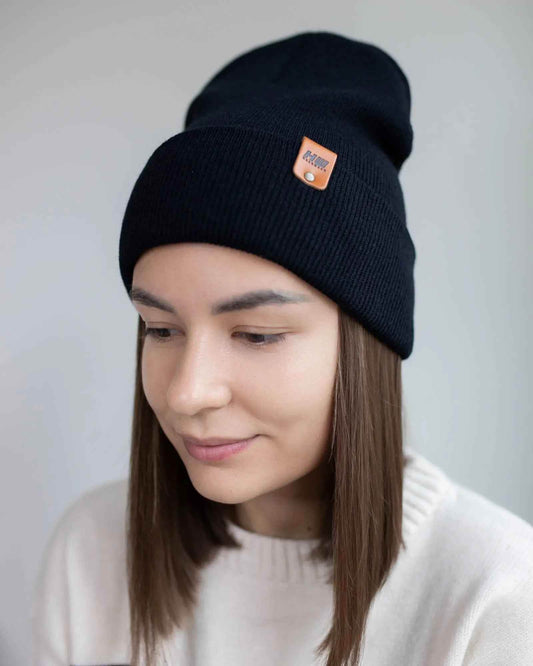 HAAKWEAR Midnight Black Beanie Hat - Classic Cuffed Knit - Made in USA - HAAKWEAR USA