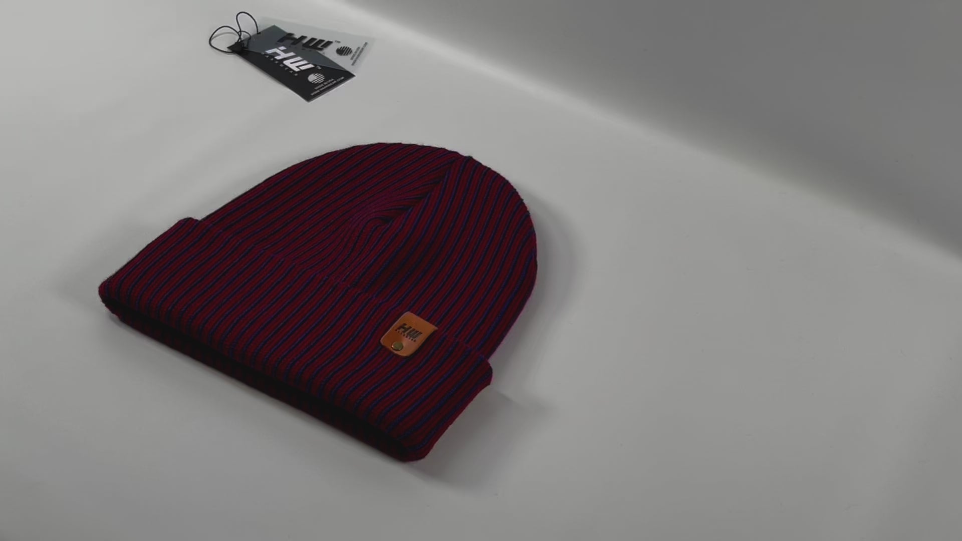 HAAKWEAR Cuffed Wide Ribbed Striped Beanie / Hat, Blue / Maroon, Limited Edition - Made in USA.