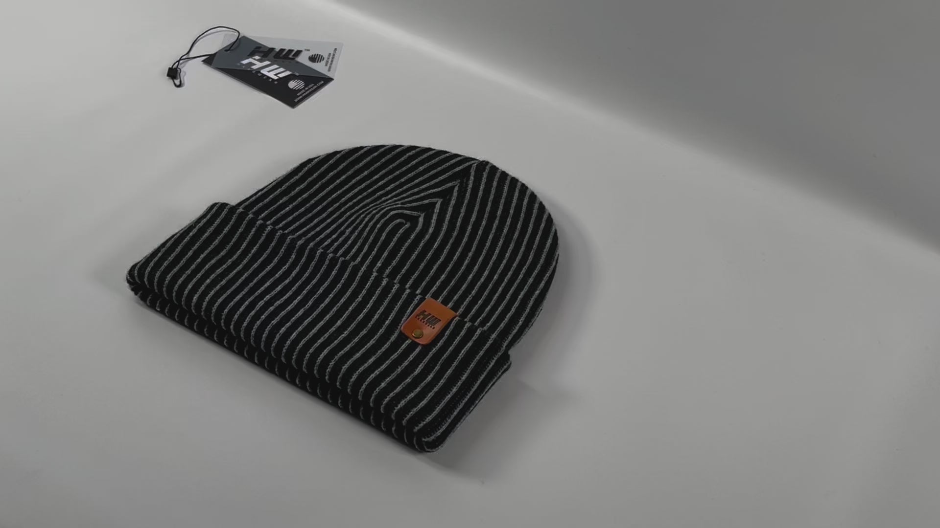 HAAKWEAR Cuffed Wide Ribbed Striped Beanie / Hat, Black / Gray, Limited Edition - Made in USA.