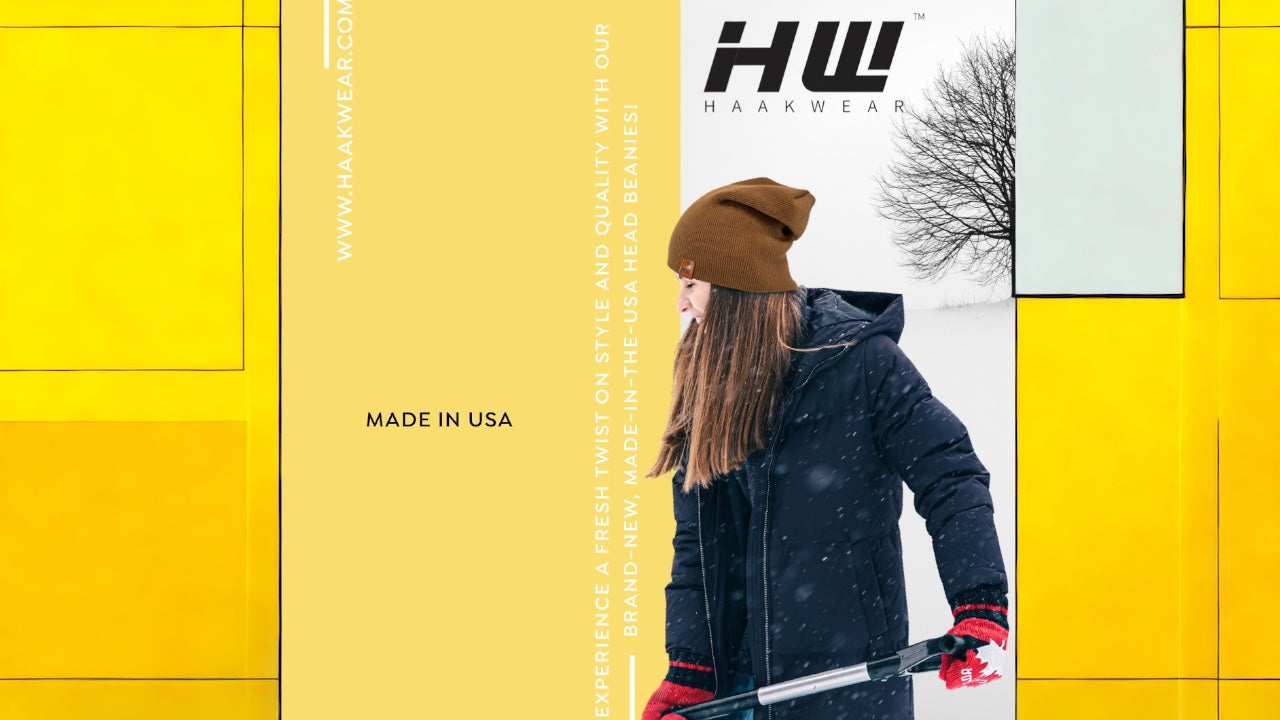 a haakwear beanie keeping a girl head warm while she cleans snow