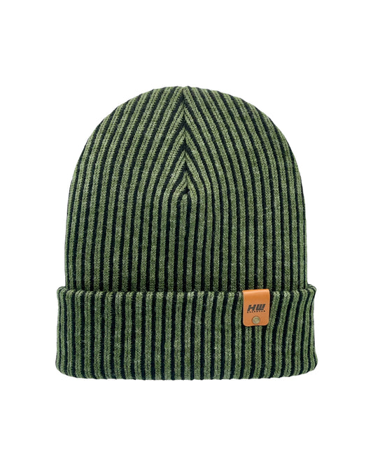 HAAKWEAR Cuffed Wide Ribbed Striped Beanie, Limited Edition, Black/Green, Made in USA