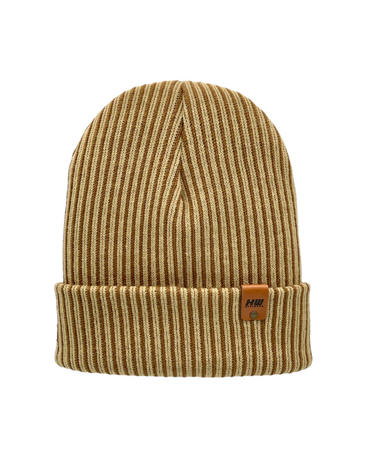 HAAKWEAR Cuffed Wide Ribbed Striped Beanie, Limited Edition, Brown/Beige, Made in USA