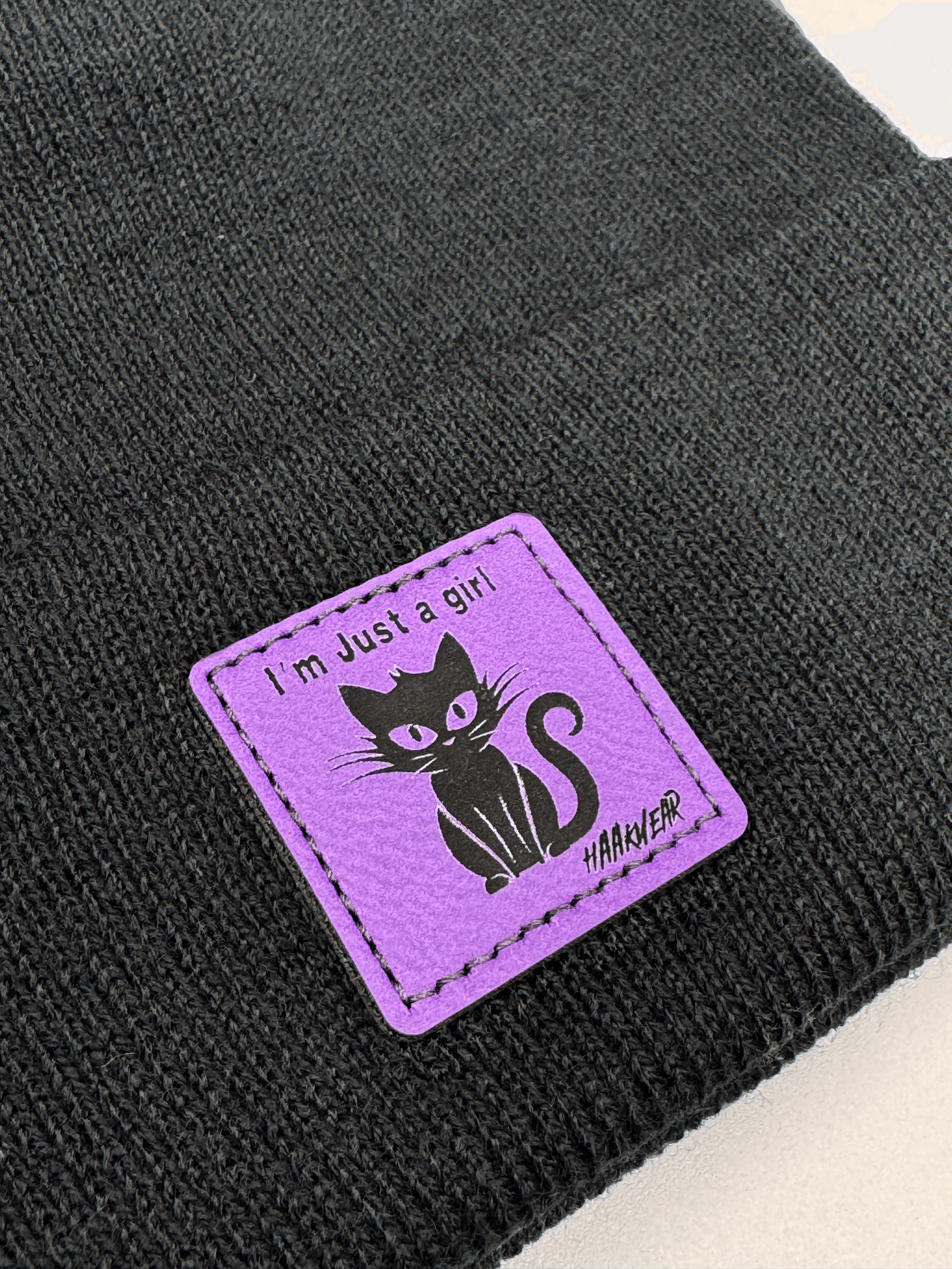 Halloween Beanie – “I’m Just a Girl” Cat Patch, Haakwear Exclusive | Made in USA - HAAKWEAR USA