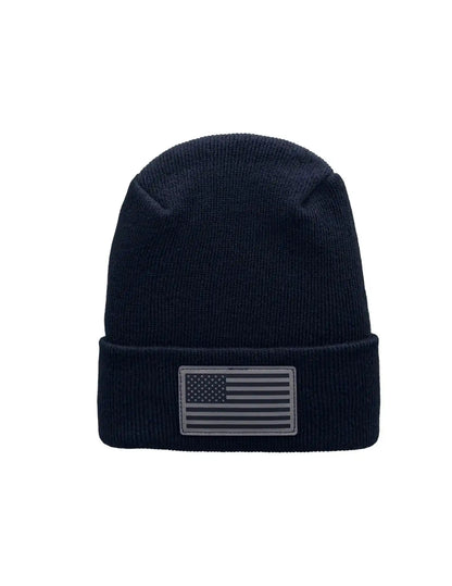 American Flag Beanie - H-Stitch Circular Knit Cuffed Beanie - Patented Design and Made in USA - HAAKWEAR USA Beanie Patented H Stitch Beanie, American Flag Beanie Haakwear