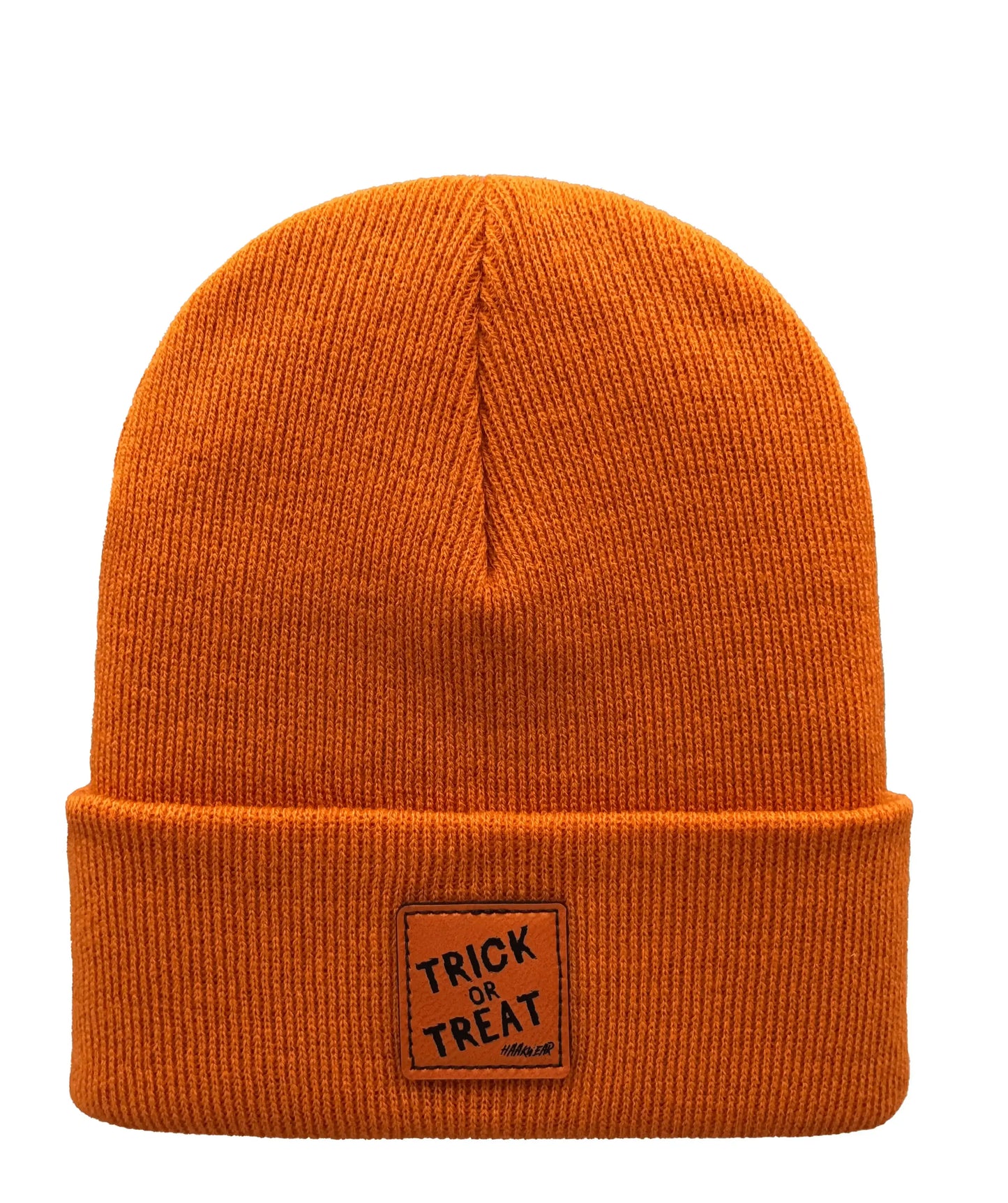 Orange Halloween beanie with orange logo patch on cuff