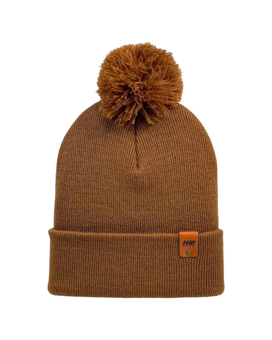 CPP1 HAAKWEAR PomPom Beanie - Made in USA - Camel Brown - HAAKWEAR USA Beanie Classic Cuffed Pom Pom Beanie, Camel Brown Haakwear