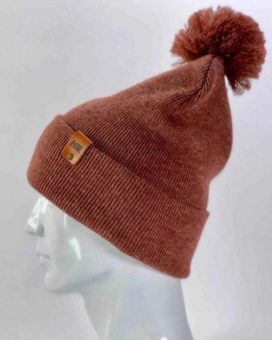 CPP1 HAAKWEAR PomPom Beanie - Made in USA - Rusty burgundy - HAAKWEAR USA Beanie Classic Cuffed Pom Pom Beanie, Rusty Burgundy Haakwear