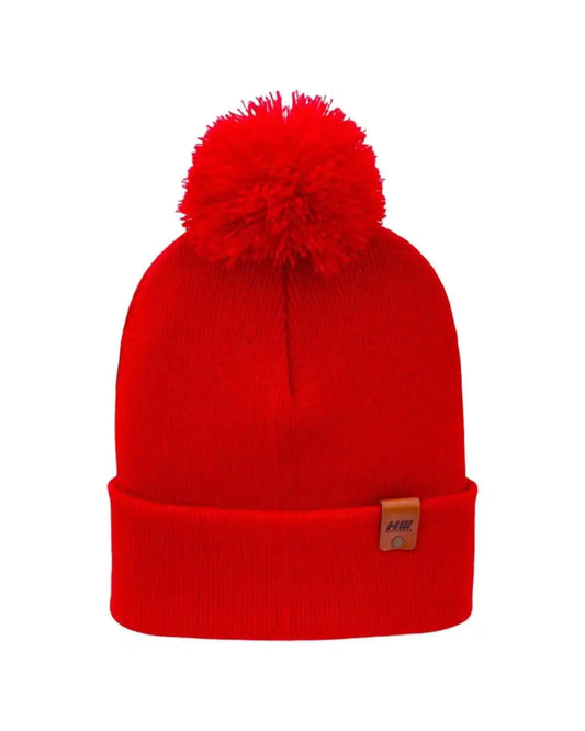 CPP1 HAAKWEAR PomPom Beanie - Made in USA - Scarlet Red - HAAKWEAR USA Beanie Classic Cuffed Pom Pom Beanie, Scarlet Red Haakwear