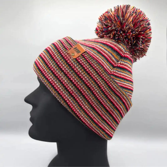 Haakwear Traditional Pom Pom Beanie, Multi Color Knit Winter Hat, Made in USA - HAAKWEAR USA - Made in USA Beanies Beanie Classic Cuffed Pom Pom Beanie, Multi Color Haakwear