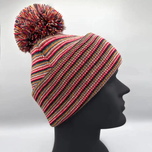 Haakwear Traditional Pom Pom Beanie, Multi Color Knit Winter Hat, Made in USA - HAAKWEAR USA - Made in USA Beanies Beanie Classic Cuffed Pom Pom Beanie, Multi Color Haakwear