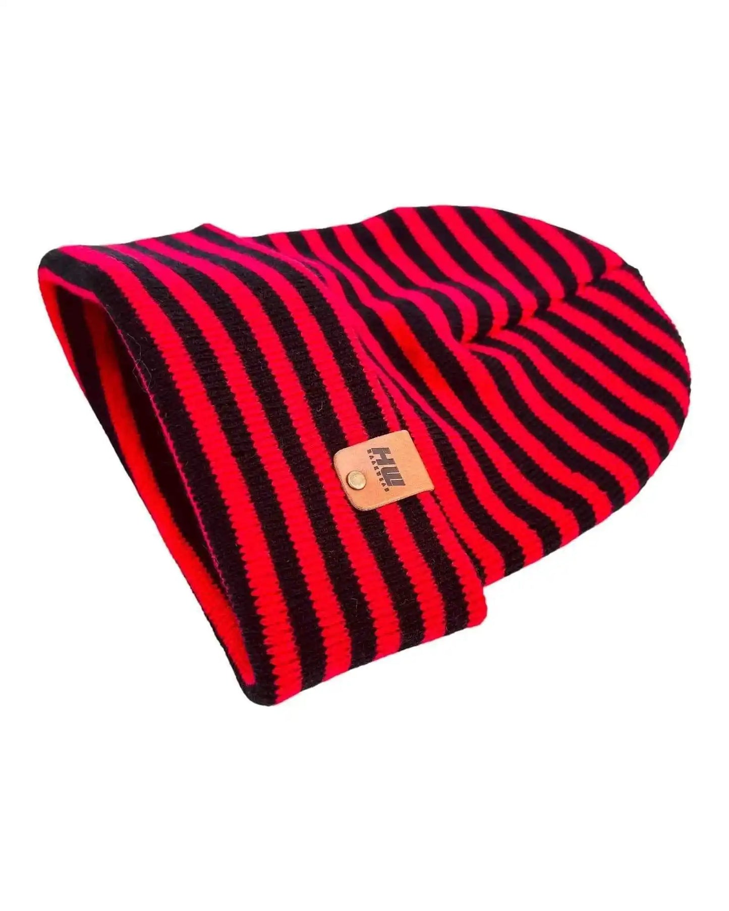HAAKWEAR Classic RORO Cuffed Beanie / Hat - Black / Red, Made in USA - HAAKWEAR USA Beanie Classic RoRo Cuffed Beanie, Black and Red Haakwear