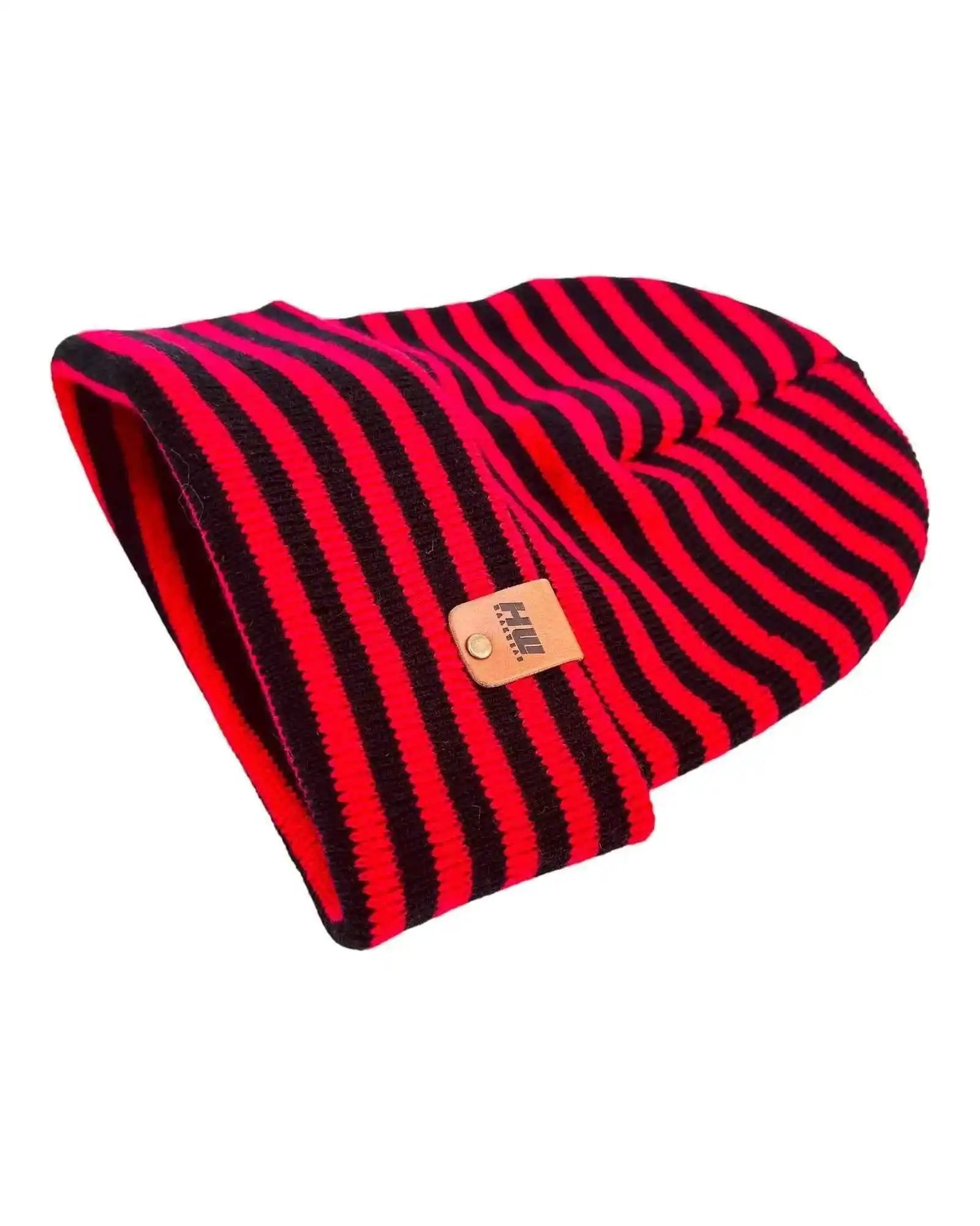 HAAKWEAR Classic RORO Cuffed Beanie / Hat - Black / Red, Made in USA - HAAKWEAR USA Beanie Classic RoRo Cuffed Beanie, Black and Red Haakwear