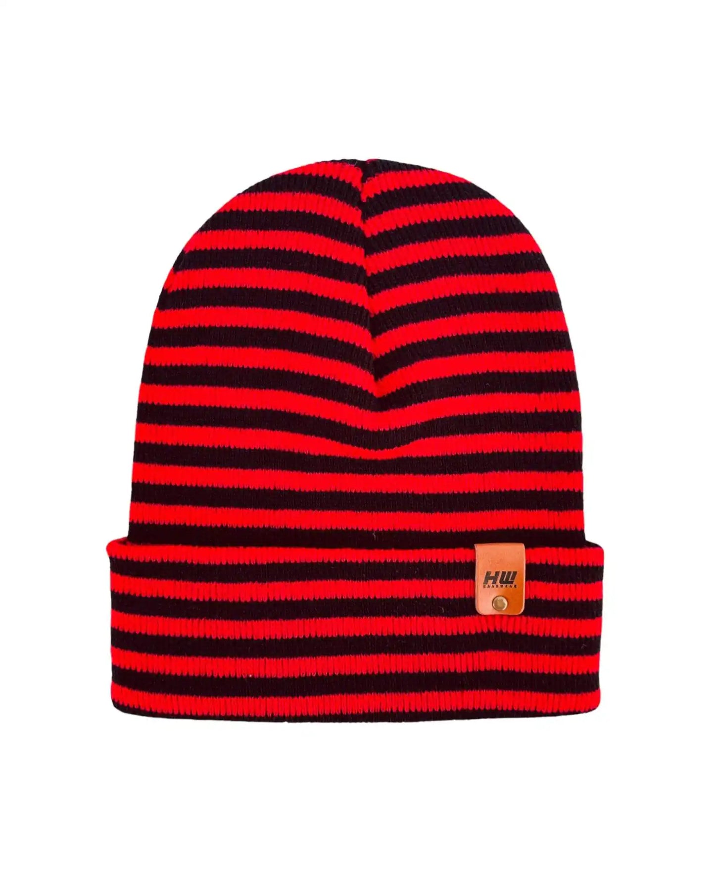 HAAKWEAR Classic RORO Cuffed Beanie / Hat - Black / Red, Made in USA - HAAKWEAR USA Beanie Classic RoRo Cuffed Beanie, Black and Red Haakwear