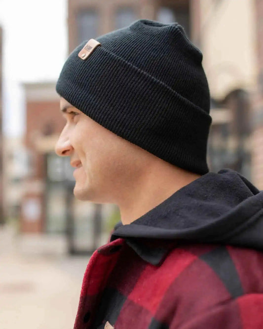 NEW HAAKWEAR H-Stitch Cuffed Beanie - Designed and Made in USA (Patented) - HAAKWEAR USA Beanie Patented H Stitch Cuffed Beanie, Charcoal Black Haakwear