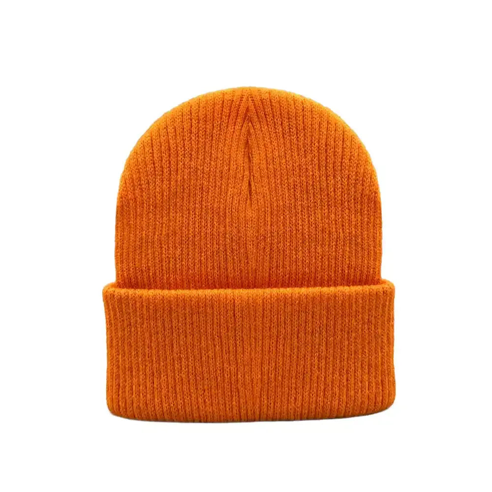 Orange kids knit beanie with ribbed cuff, no logo