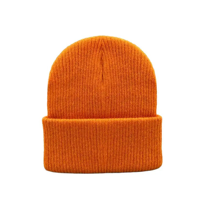 Orange kids knit beanie with ribbed cuff, no logo