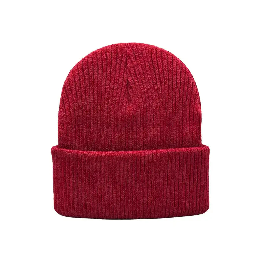 Maroon kids knit beanie with ribbed cuff, no logo