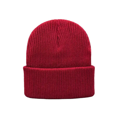 Maroon kids knit beanie with ribbed cuff, no logo