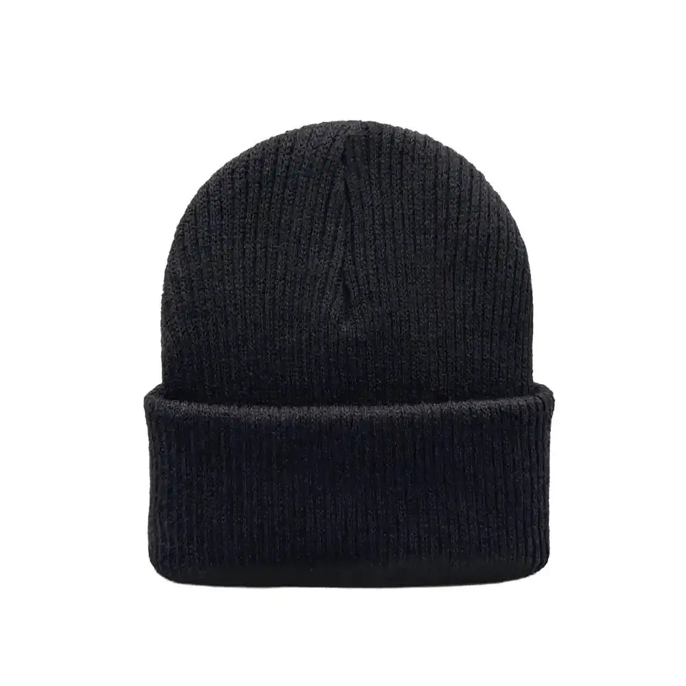 Solid dark knit kids beanie with folded cuff and ribbed texture