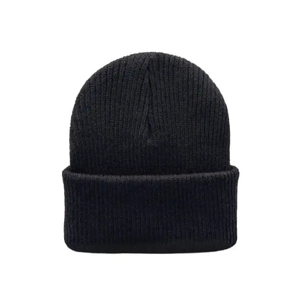 Solid dark knit kids beanie with folded cuff and ribbed texture