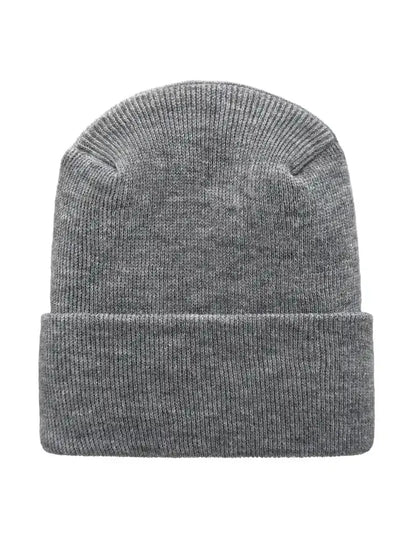 Koala gray knit beanie with folded cuff and smooth ribbed texture.