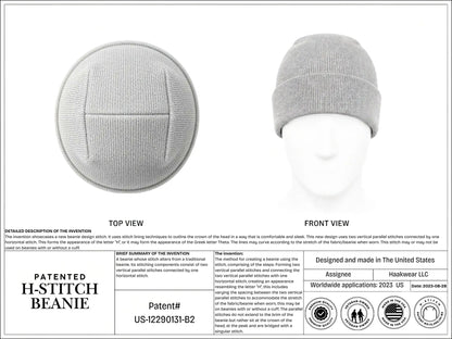 Haakwear H-stitch beanie, light gray knit watch cap with fold-up cuff