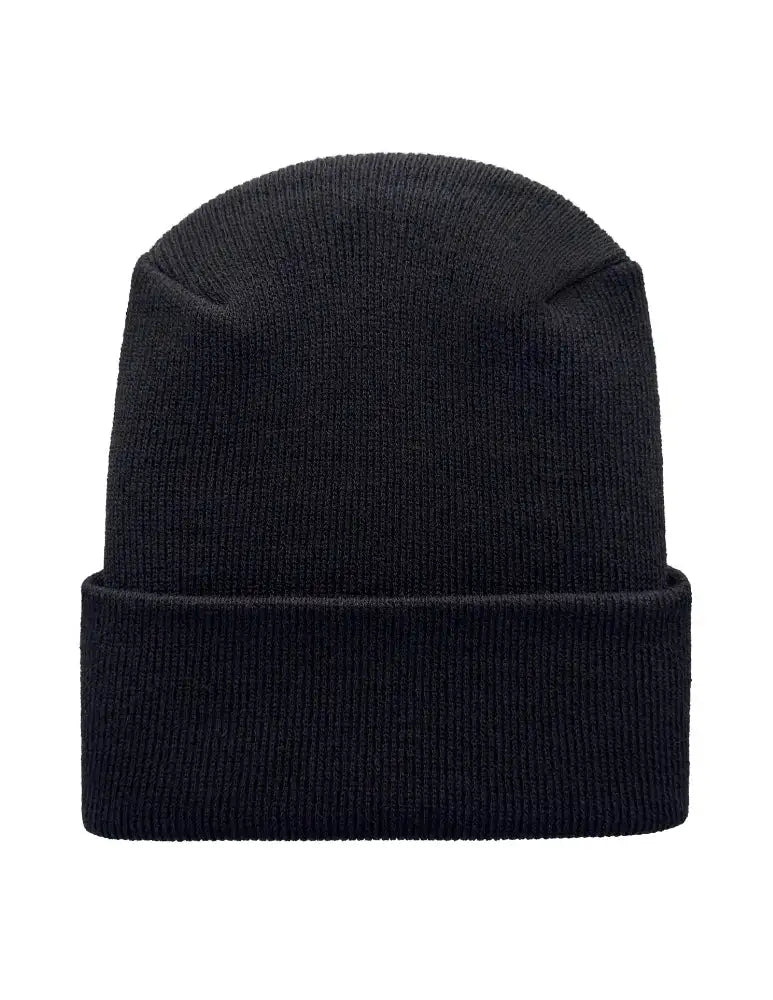 Black knit watch cap beanie with fold-up cuff