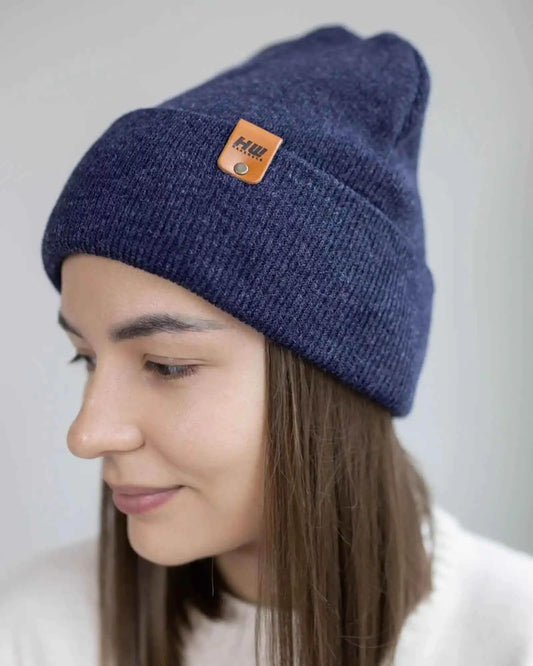 HAAKWEAR Denim Blue Knit Beanie - Cuffed Classic Hat, Made in USA - HAAKWEAR USA Beanie Classic Cuffed Beanie, Denim Blue Haakwear